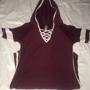 Red bodycon soft dress with hood